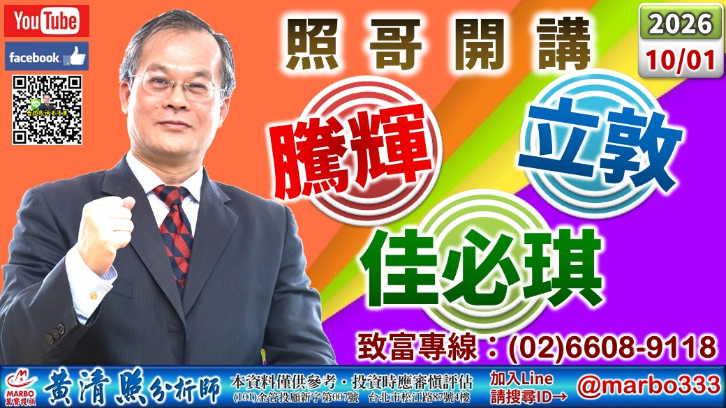 2026/10/01 國巨、佳必琪、東鹼、強茂軋空大漲。聯茂、貿聯、達電、台燿、金像電、聯詠、智邦漲。友達、聯電、華邦沖。嘉晶