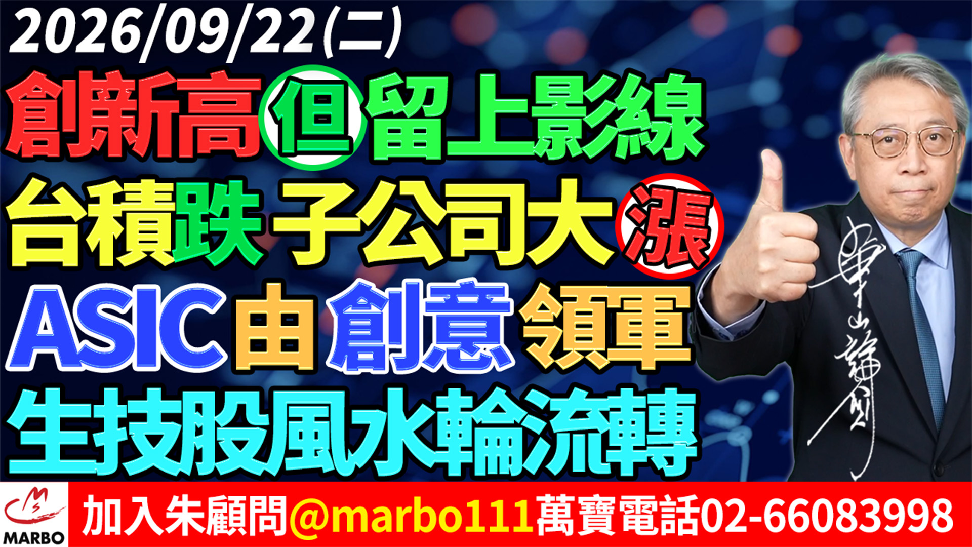 2026/09/22 創新高但留上影線!台積跌子公司大漲!ASIC由創意領軍!生技股風水輪流轉! #朱成志社長